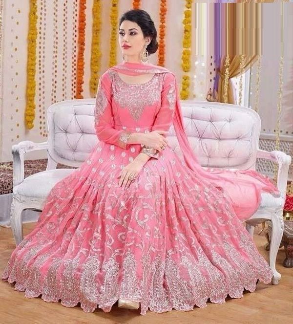 Soft Georgette semi Stitched -Embroidery Work Party dress