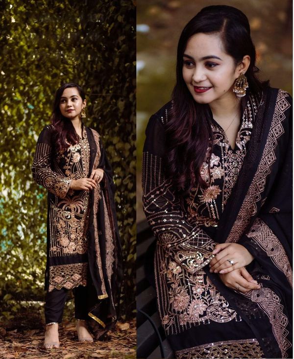Semi –Embroidery & Sequence Work Party dress