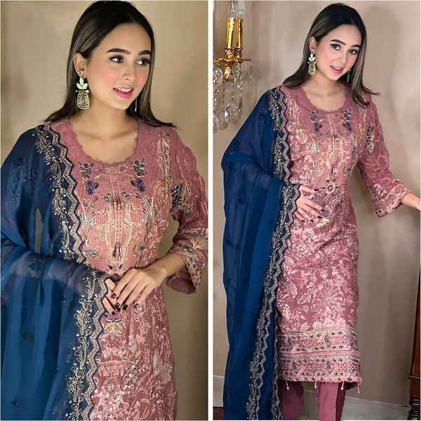 Semi –Embroidery & Sequence Work Party dress