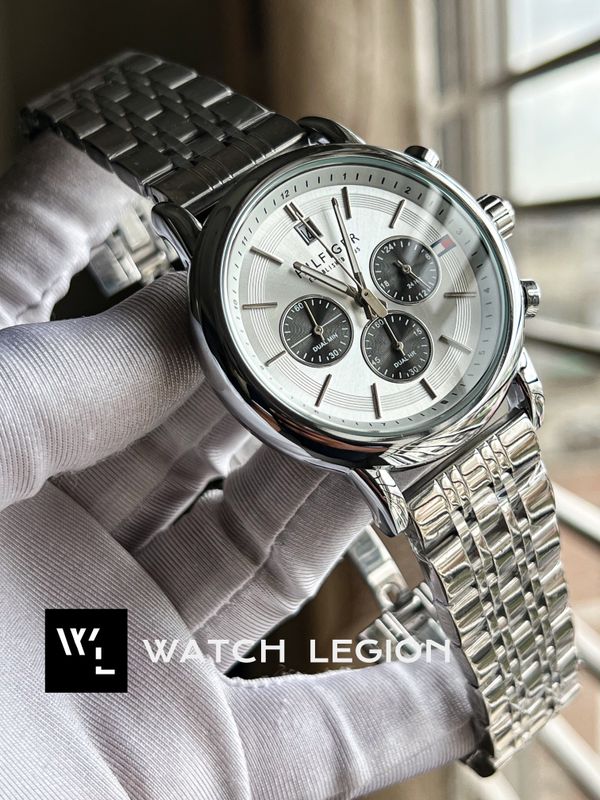 HILFIGER CHRONO CHAIN WHITE DIAL BLACK SUB FREE BELT