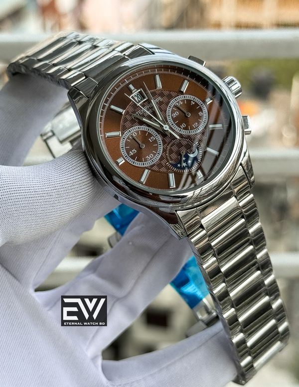 PATEK SILVER CHAIN BROWN DIAL