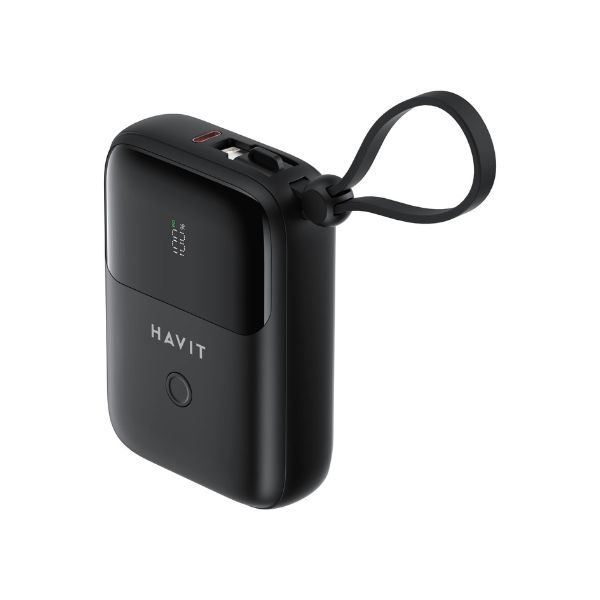 HAVIT PB5215 10000mAh Display Power Bank With Usb-C & Lightning Cable – Black