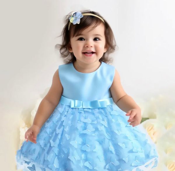 Baby Girls Butterfly Tulle Party Dress – Sleeveless Bowknot Pageant Gown (0–24 Months)
