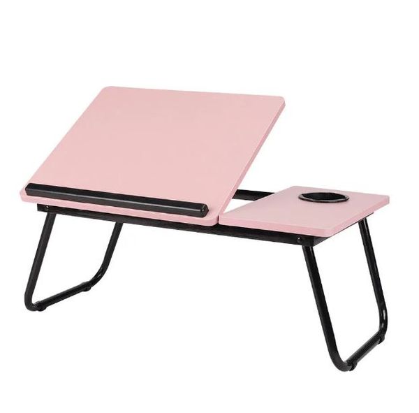 Tiltable And Foldable Double Head Laptop Table- Pink Color