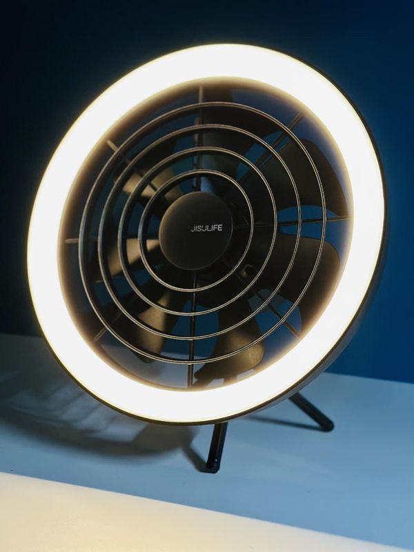 JISULIFE FA17 Rechargeable Fan with LED Ceiling Fan with Long Tripod Stand- White Color