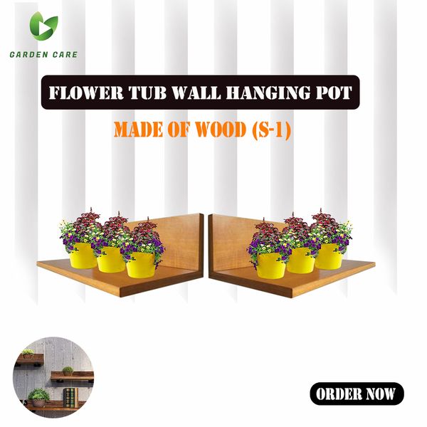 Flower tub wall hanging pot made of wood (s-1)