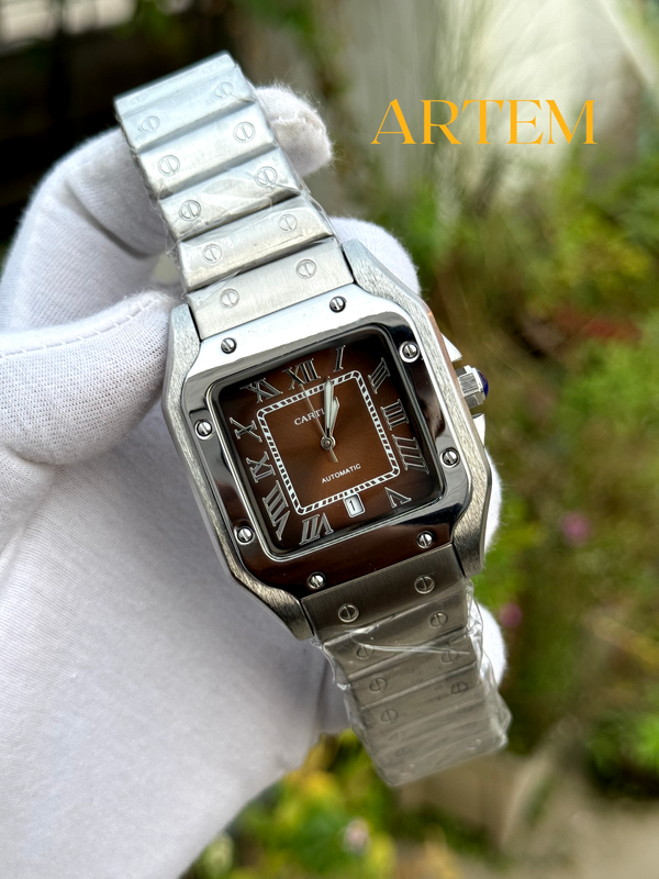 Santos De Cartier Sweep Movement Brown Dial AA