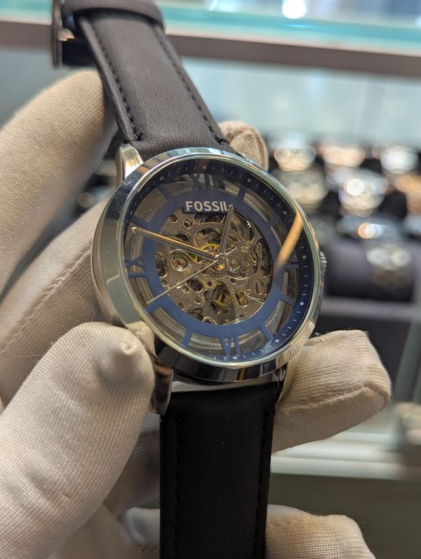 Fossil Auto Black Belt Blue Dial