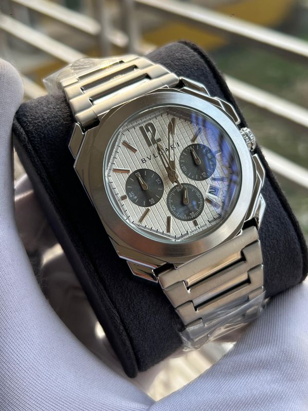 Bvlgari Chain White Waffle Dial Black Sub