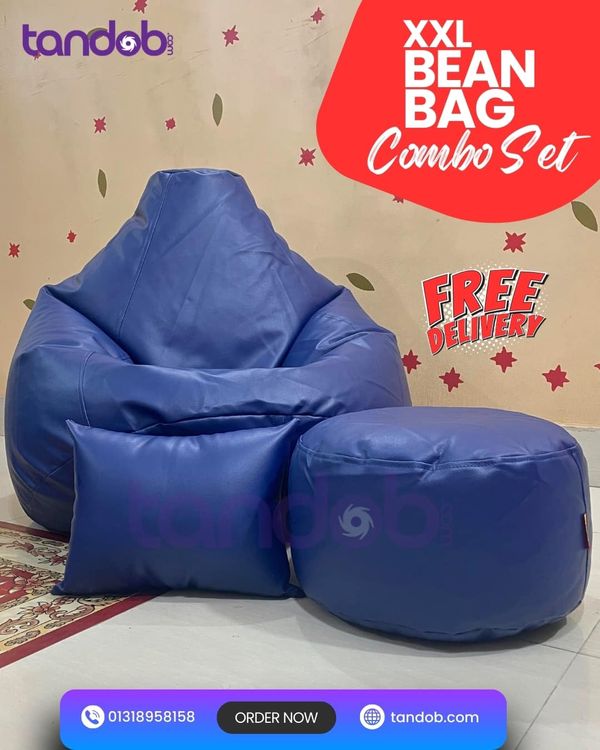XXL Bean Bag Chair, Leg rest & Cushion - Combo Set - Deep Blue Color