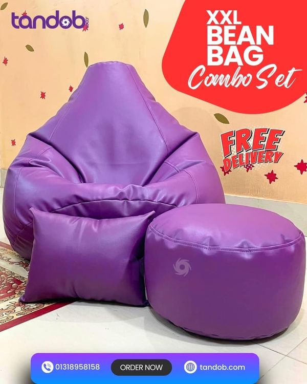 XXL Bean Bag Chair, Leg rest & Cushion - Combo Set - Purple Color