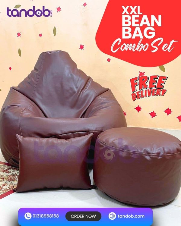 XXL Bean Bag Chair, Leg rest & Cushion - Combo Set - Chocolate Color