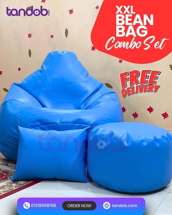 XXL Bean Bag Chair, Leg rest & Cushion - Combo Set - Sky Blue Color