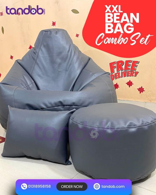 XXL Bean Bag Chair, Leg rest & Cushion - Combo Set - Ash Color