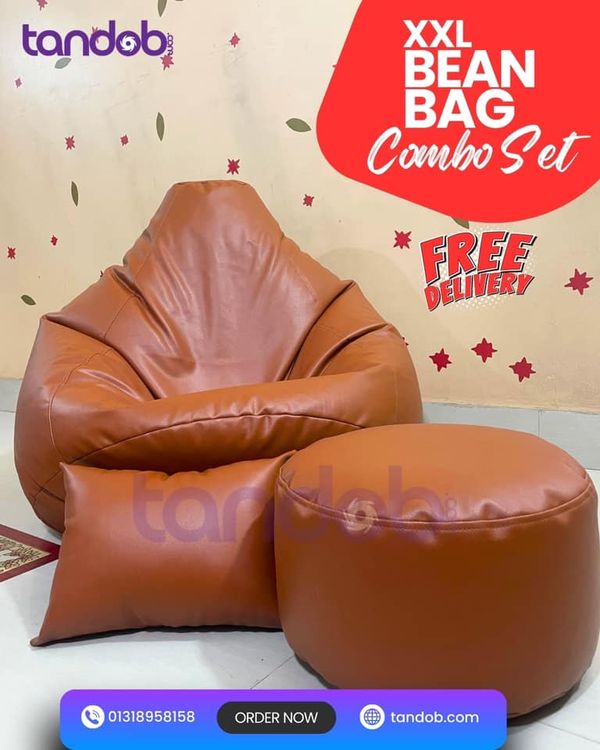 XXL Bean Bag Chair, Leg rest & Cushion - Combo Set - Deep Brown Color