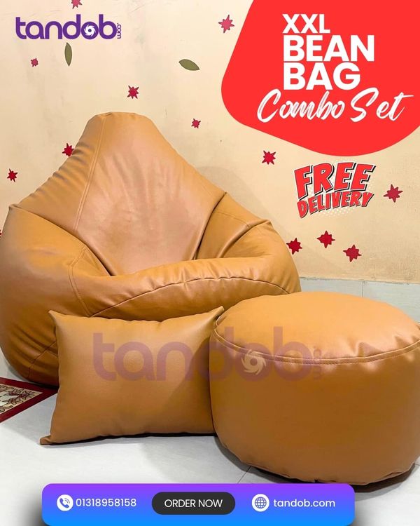 XXL Bean Bag Chair, Leg rest & Cushion - Combo Set - Light Brown Color