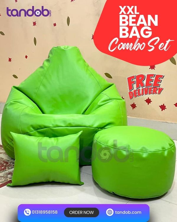 XXL Bean Bag Chair, Leg rest & Cushion - Combo Set - Light Green Color