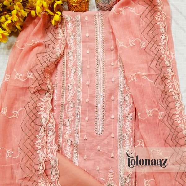 Premium White Gold Indian Unstitched (Red)