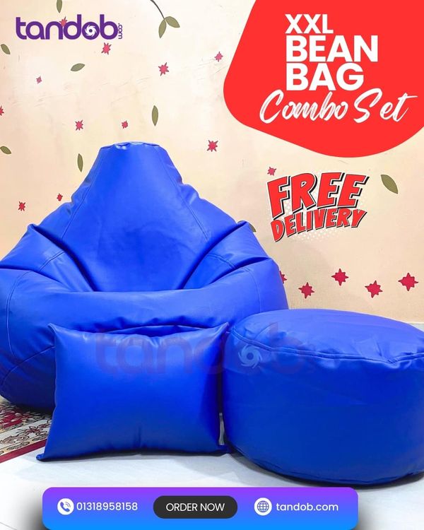 XXL Bean Bag Chair, Leg rest & Cushion - Combo Set - Blue Color