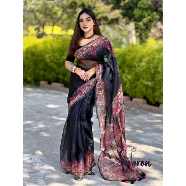 Regal Bloom Digital Print Semi-Muslin Saree