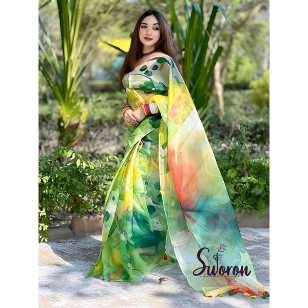 Nature's Bloom Digital Print Semi-Muslin Saree