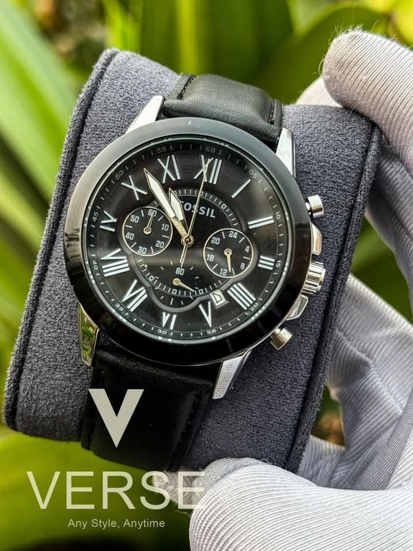 Fossil Q black belt silver case black bezel white dial
