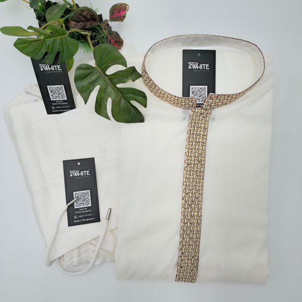 White Panjabi With Gold Lace