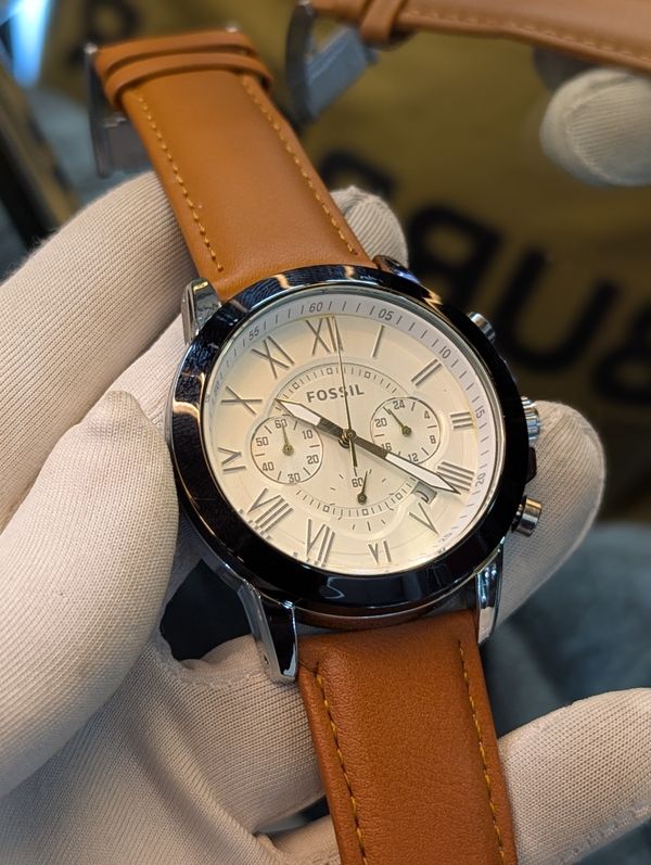Fossil Q Mustard Belt Silver Body White Dial Black Bezel