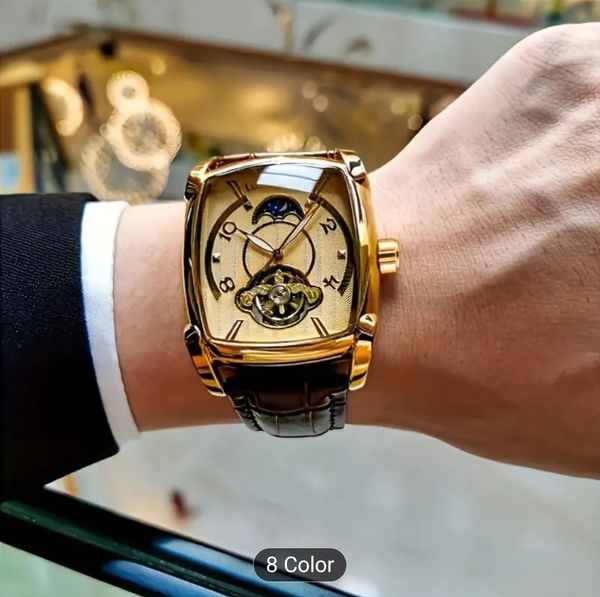 AOKULASIC Men's Vintage Automatic Tourbillon Skeleton Watch