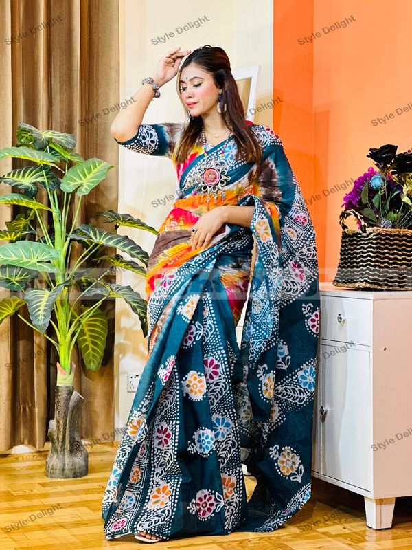 কটন মোমবাটিক শাড়ি