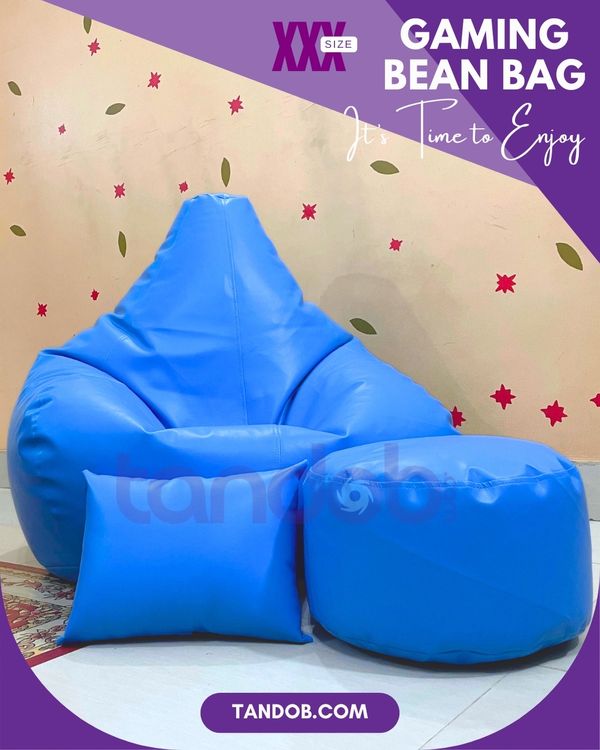 XXXL Gaming Bean Bag Chair, Leg rest & Cushion - Combo Set - Sky Blue Color