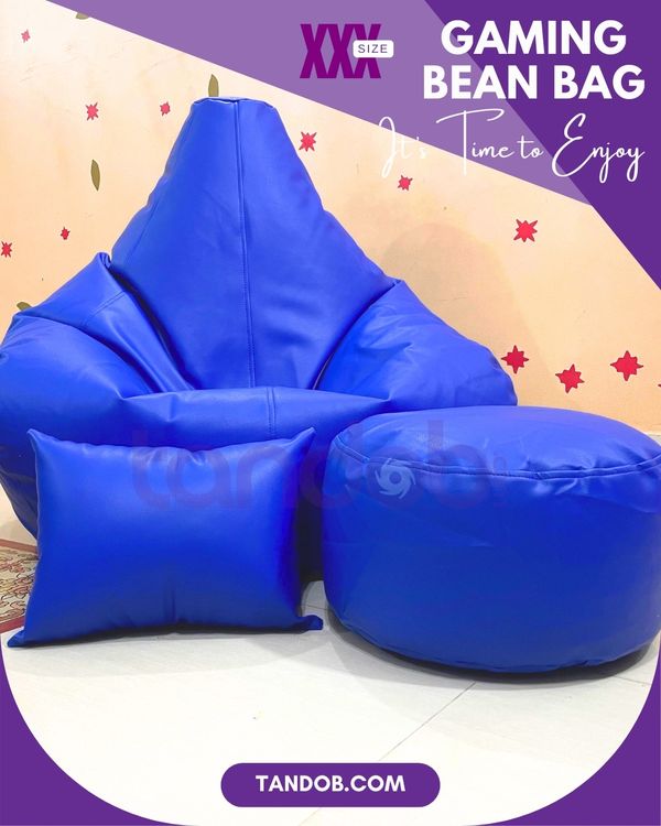 XXXL Gaming Bean Bag Chair, Leg rest & Cushion - Combo Set - Royal Blue Color