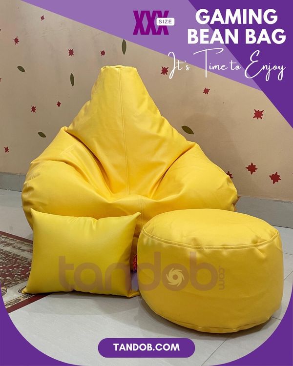 XXXL Gaming Bean Bag Chair, Leg rest & Cushion - Combo Set - Yellow Color