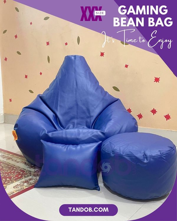 XXXL Gaming Bean Bag Chair, Leg rest & Cushion - Combo Set - Deep Blue Color