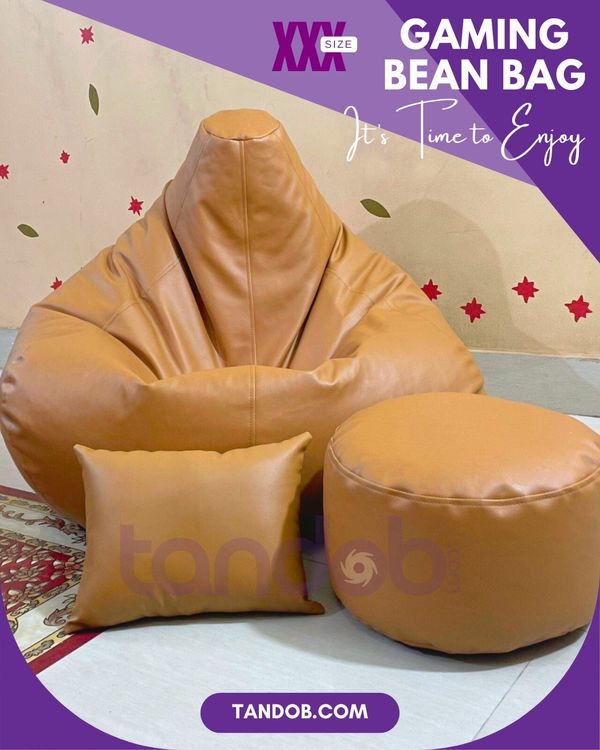XXXL Gaming Bean Bag Chair, Leg rest & Cushion - Combo Set - Light Brown Color