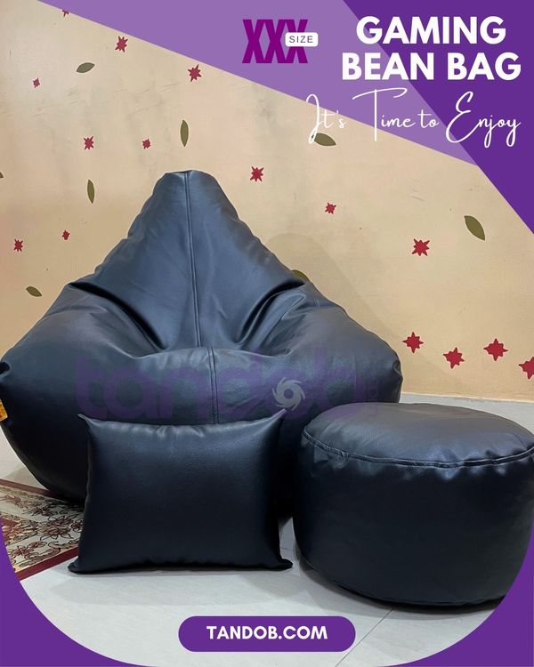 XXXL Gaming Bean Bag Chair, Leg rest & Cushion - Combo Set - Black Color