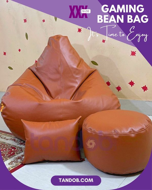 XXXL Gaming Bean Bag Chair, Leg rest & Cushion - Combo Set - Deep Brown Color