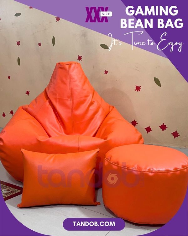 XXXL Gaming Bean Bag Chair, Leg rest & Cushion - Combo Set - Orange Color