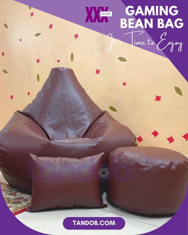 XXXL Gaming Bean Bag Chair, Leg rest & Cushion - Combo Set - Chocolate Color