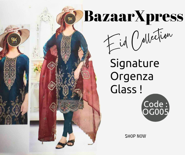 Indian Orgenza Glass Three piece | Unstitched