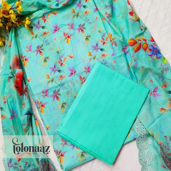 Mashaal Elegant Cotton 3piece (Turquoise)
