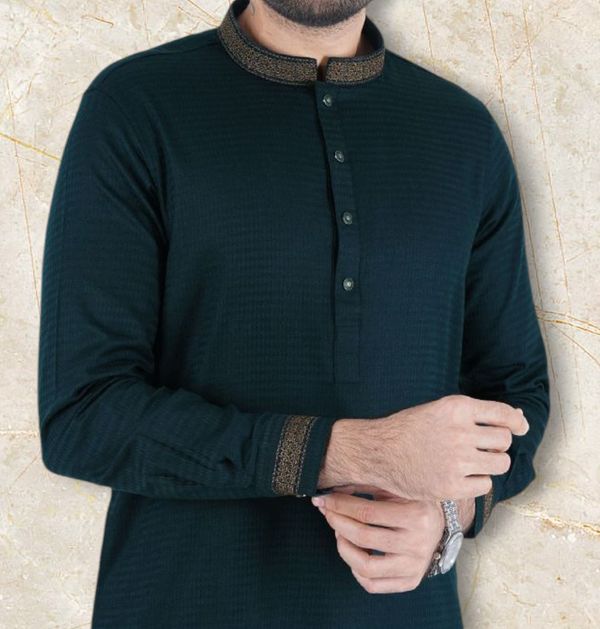 GoodMan Premium Quality Green Color Semi Long Panjabi