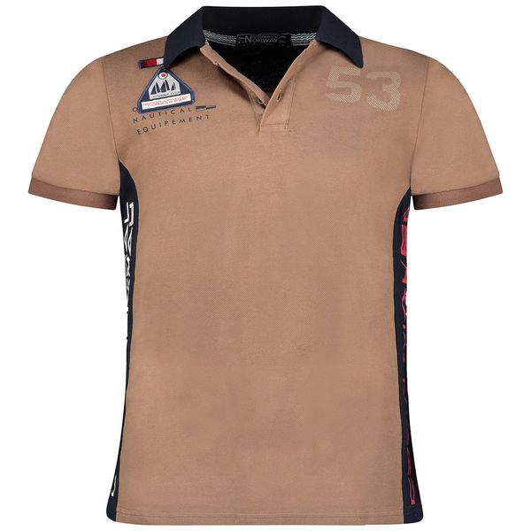 Polo Shirt, Taupe Embroidered Prints and Badge