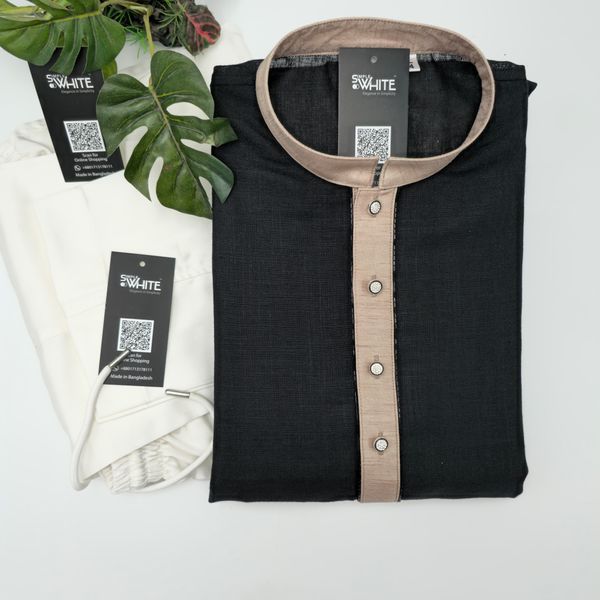 Black Panjabi With Beige Accent