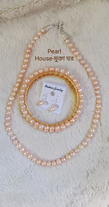 Peach/Pink pearl Necklace Combo Set