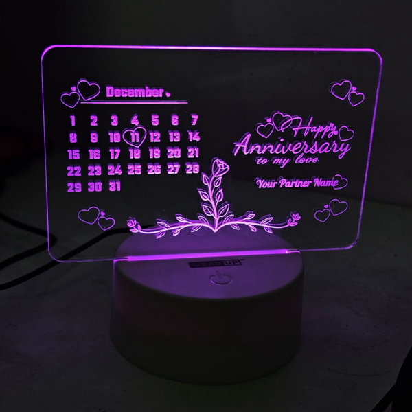 Customizable Acrylic Multicolor Night Lamp – Anniversary – White