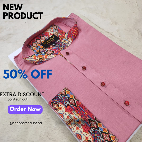 Premium Beby pink contrast panjabi for men (Trendy golapi beauty)