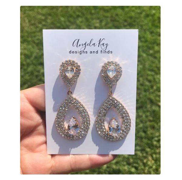 Crystal Double Teardrop Earrings In Gold Colour- Women jewelry