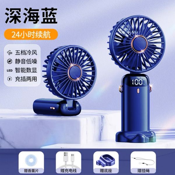 N15 LED Digital Display Rechargeable Stylish Folding Hand Fan With Mobile Stand - Image 5