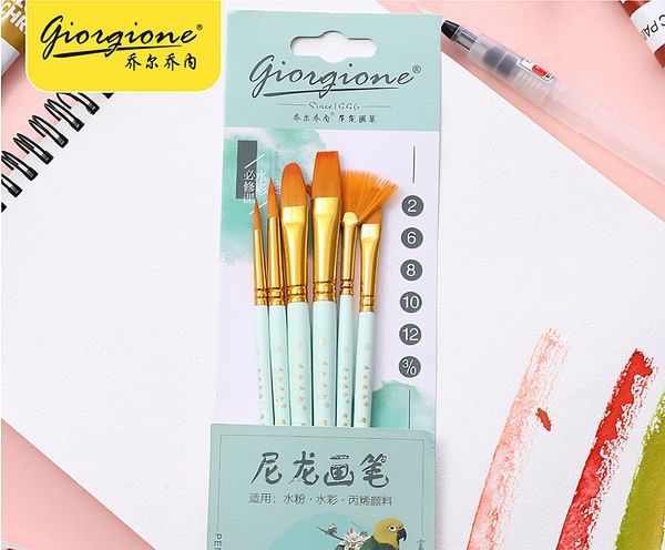 Giorgione Bird Series 7-Piece Set of Gouache and Watercolor Brushes with Nylon Bristles for Acrylic and Oil Painting Coloring